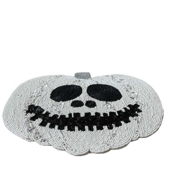 Christian Siriano Halloween Jack O Lantern Beaded Placemat 15" Black White NEW - Picture 2 of 10